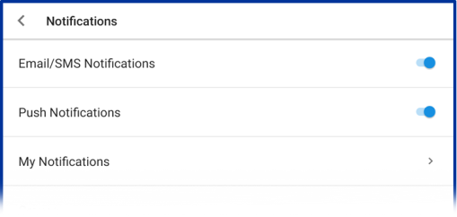 How do I enable or disable Push Notifications on the mobile apps?
